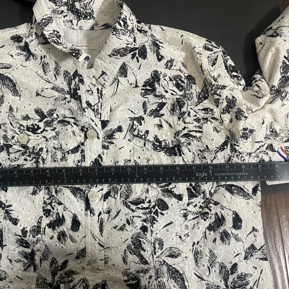 JM Collection Womens Floral Eyelet Lace Jacket Black White Button Front Size 14 - Picture 6 of 6
